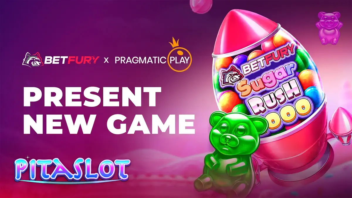 Tampilan visual slot BetFury Sugar Rush 1000 dengan tema permen yang cerah